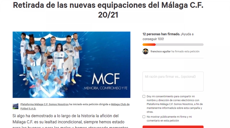 Inician una recogida de firmas para retirar las nuevas equipaciones del Málaga CF