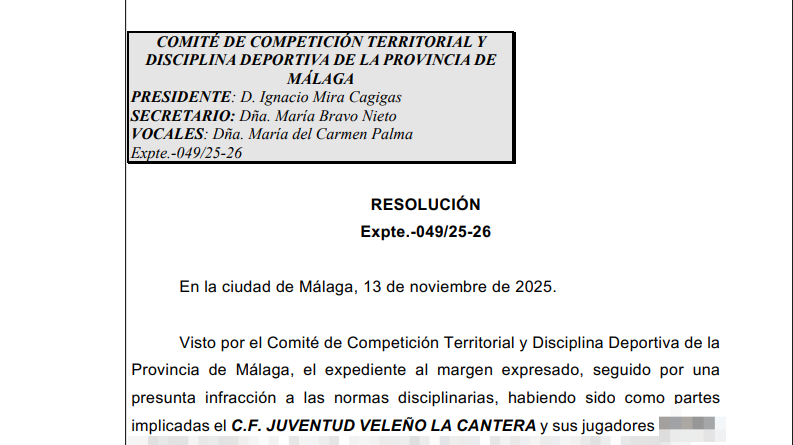 3 años de sanción tras arrancarle un dedo en un partido de juveniles en Vélez-Málaga