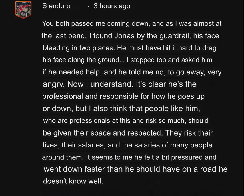 Relato de un ciclista aficionado sobre el accidente